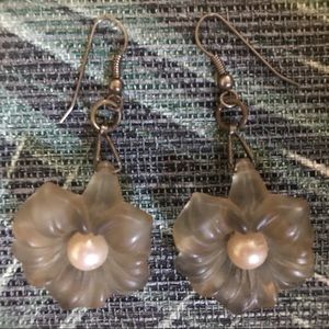 Vintage Clear Pearl Flower Dangle Earrings